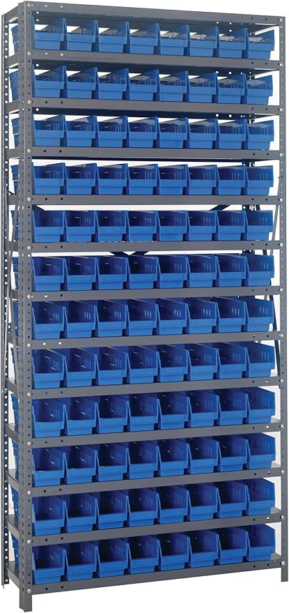 Quantum Storage QSB114 Heavy-Duty Nesting Plastic Shelf Bins for Pharmacy, Hospital & Warehouse, Hanging Lip & 7 Divider Slots, 23-5/8" x 8-3/8" x 4", Green, 6-Pack