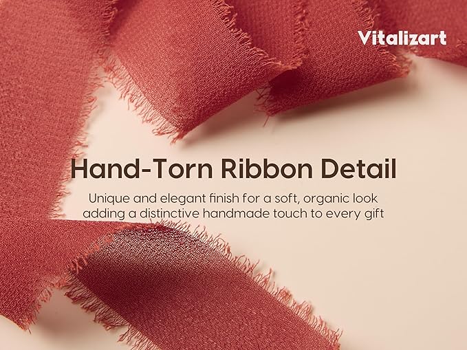 Vitalizart Fall Handmade Chiffon Silk Ribbon Fringe 1.5" x 21 Yd Terracotta Frayed Edges Ribbons for Wedding Invitations Bridal Bouquets Gifts Wrapping Crafts Holiday Party Decorations