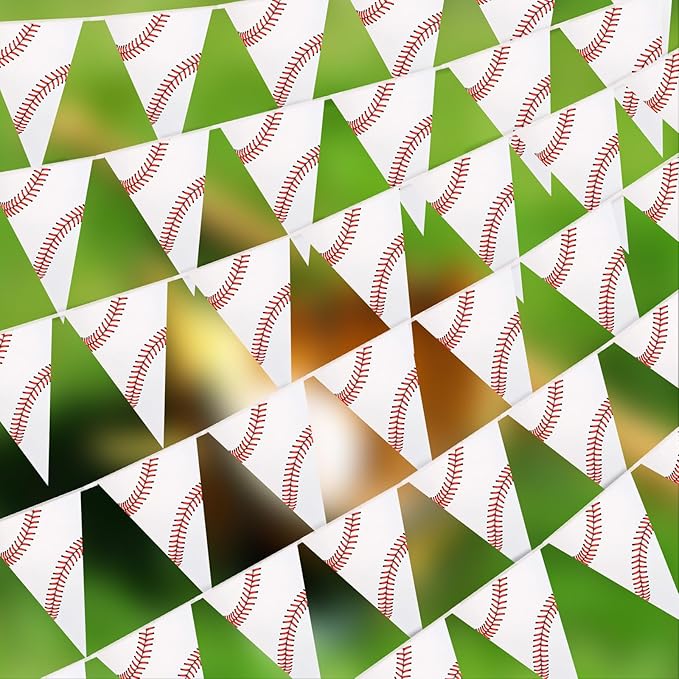 6 Pack Baseball Party Banner 9.12ft Baseball Pennant Banner Pre-Strung Sport Triangle Flag Bunting Garland for Kids Boys Baseball Birthday Party Supplies Sport Party Supplies