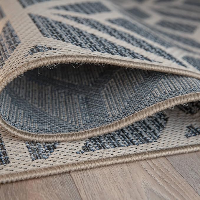 Rugshop Blue Contemporary Geometric Indoor/Outdoor Area Rug — Hose Washable for Hallway, Entryway and Kitchen, 2'3" x 12'