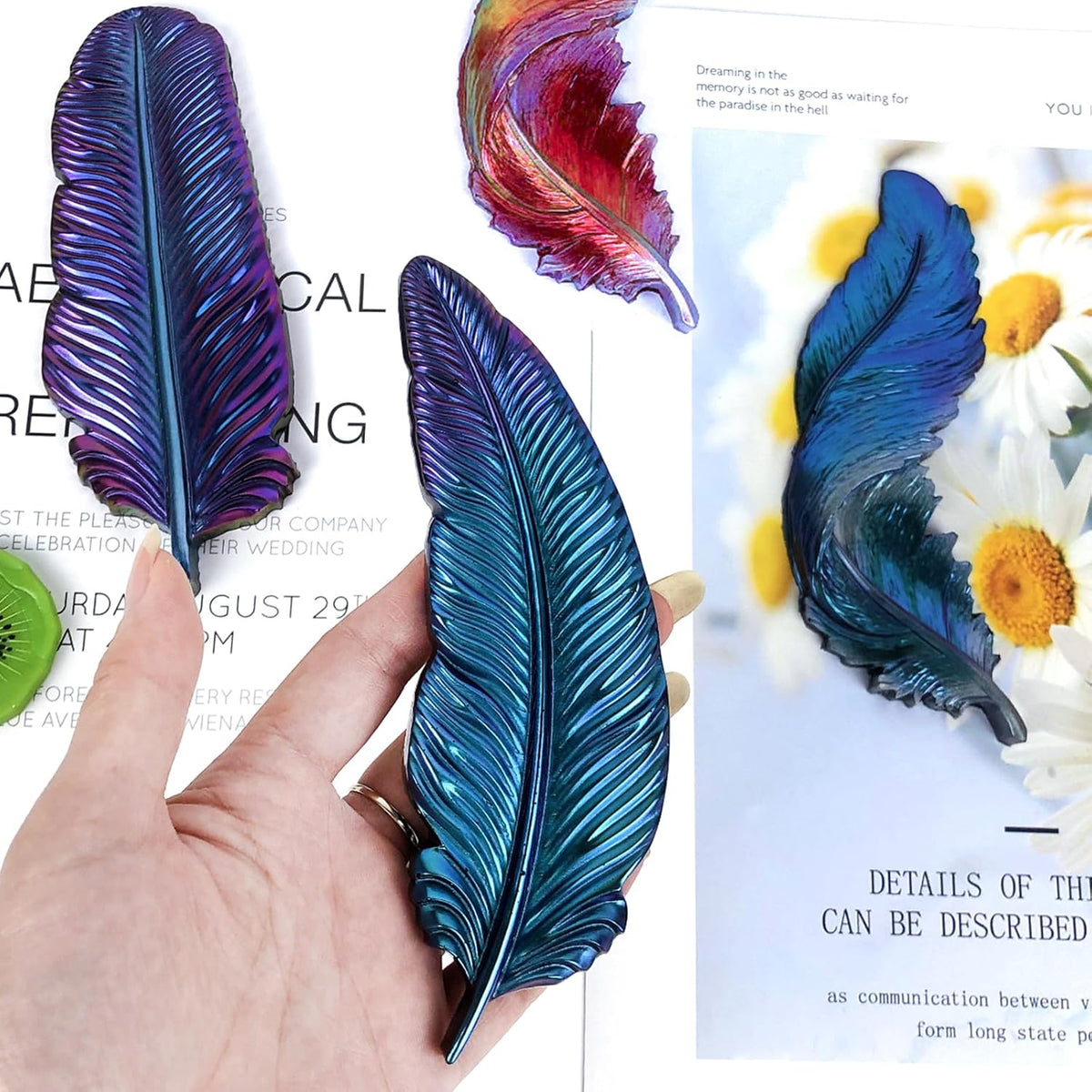 Wehous 3PCS Feather Resin Mold 3D Feather Shape Silicone Molds for Epoxy Resin Casting Concrete Wall Hanging Keychain Jewelry Pendant Decor Mould DIY