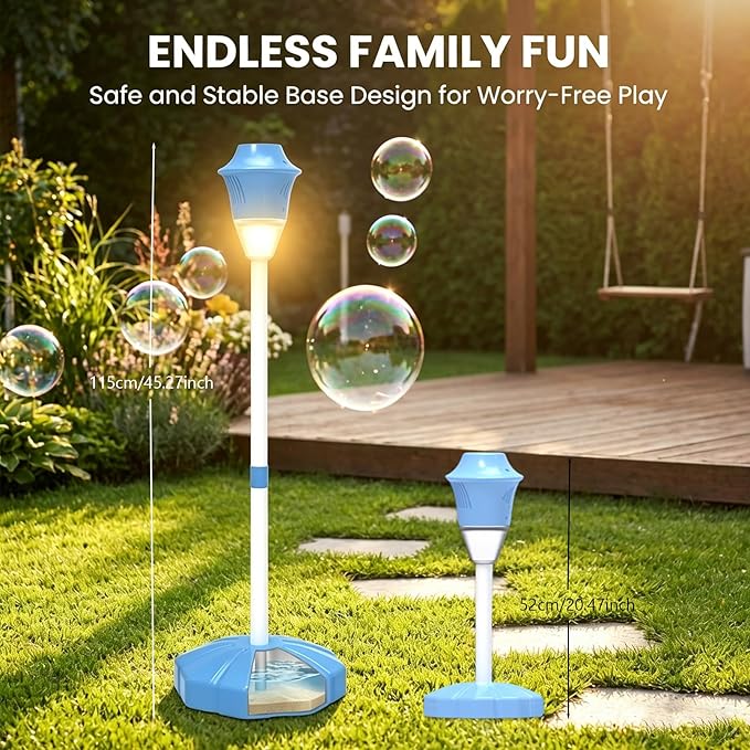 【Cherry Red 2-Pack】 Bubble Machine - Automatic Bubble Maker Torch with Adjustable Height Up to 47 Inche with LED Lights & Music for Birthday Party Garden Yard