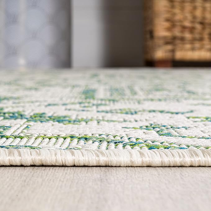 JONATHAN Y Boho Medallion Indoor Outdoor Area Rug 4X6 Green/Cream, Estrella Textured Weave for Backyard, Patio, Porch, Easy-Cleaning, High Traffic, Pet-Friendly, Non-Shedding (SMB105G-4)