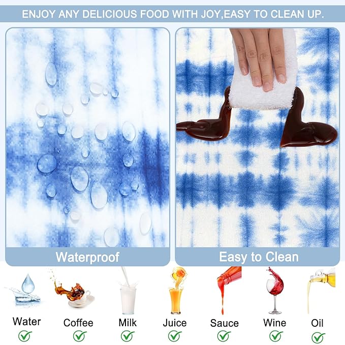 Picnic Table Cover with Bench Covers Windproof Waterproof Picnic Table Covers Camping Tablecloth with Self-Storage Bag, 72in, Blue Tie-dye
