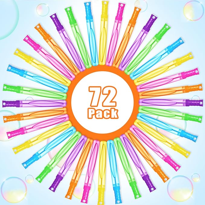 Bubble Wand, 72 Pcs Bubble Wands Bulk in 6 Colors, Bubble Party Favors for Kids, Summer Toys, Indoor Outdoor Activity, Themed Birthday, Wedding, for Girls & Boys