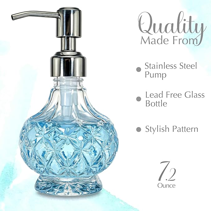 JASAI Clear Glass Small Soap Dispenser, Bathroom Soap Dispenser with Strudy Pump for Small Kitchen and Bathroom, Kitchen Soap for Lotions, Dish Soap, Hand Soap, Body Oil.