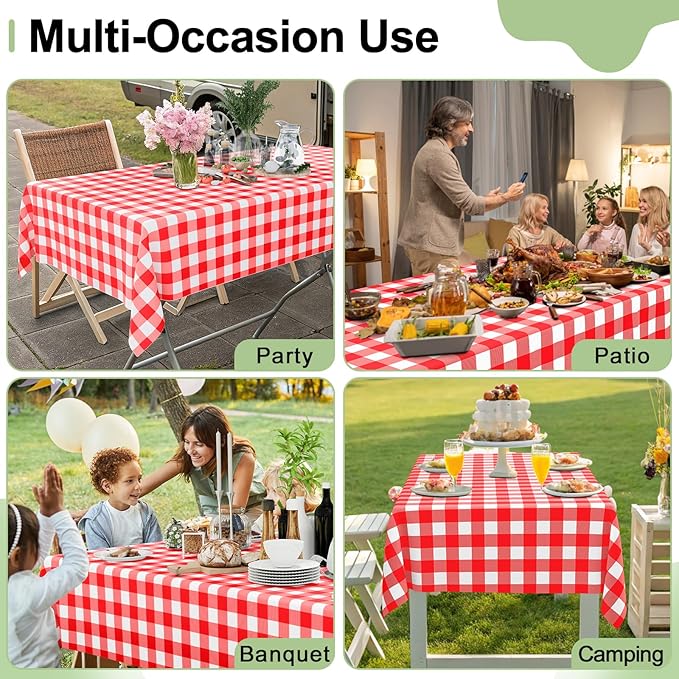 Smiry 3 Pack Red Gingham Disposable Tablecloths, 84 Inch Round Heavy Duty Plastic Table Cloth, Waterproof Buffalo Plaid Table Covers for Picnic, Banquets, Outdoor Parties