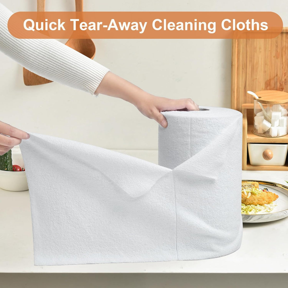 LIVOS Microfiber Cleaning Cloth Roll - 80 Pack, Reusable Paper Towels, White Tear Away, Microfiber Towels for Car, Super Absorbent Lint Free Cleaning Rags for House, Kitchen,Window- 11.5"x11.5"
