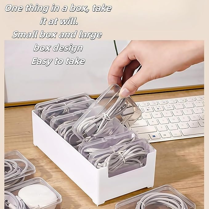 11 Box Cable Organizer Storage Box, Desktop Cable Management with Switch, Power Cord Organizer for Office,Home,Desk Accessories Storage Stationery Supplies and Accessories（Clear） (11 Box)