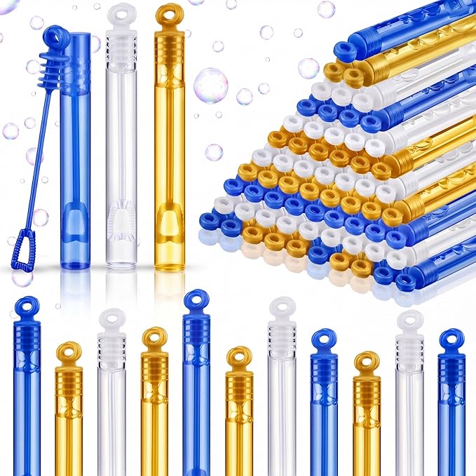 Lunmon 120 Pcs Graduation Mini Bubble Wands Bulk Grad Party Favors Class of 2026 Gold Blue White Bubble Toys Gifts for Kids Preschool Kindergarten Grad Birthday Party Supplies for High School Students