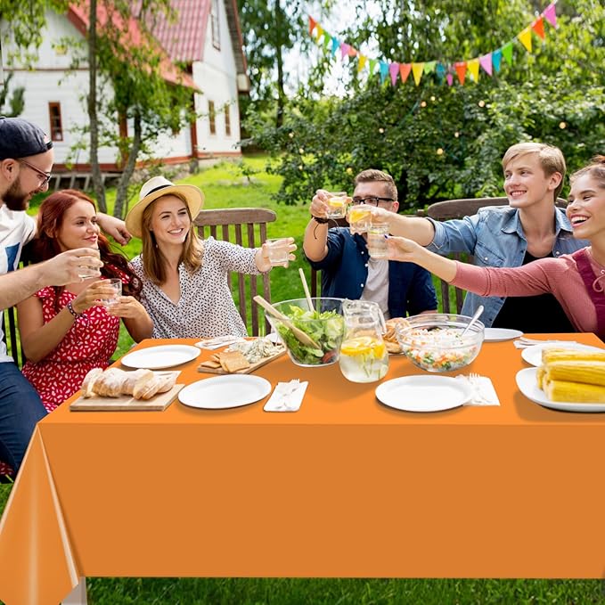 16 Pack Orange Plastic Tablecloth for Rectangle Tables, Premium Decorative Orange Disposable Table Cloths for Parties, Rectangle Party Table Cover for Birthday Fall Thanksgiving Graduation, 54x108Inch