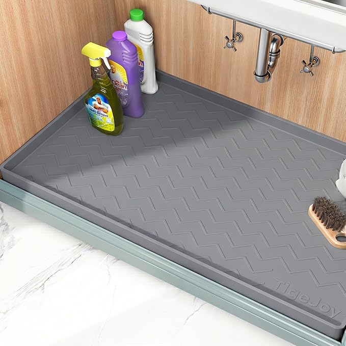 TigeJoy 28" x 19" Under Sink Mats for Kitchen Waterproof, Leak-Proof Silicone Mat Sink Protector and Cabinet Liner, Kitchen Essentials Organizer and Storage, Boot or Shoe Tray, Pet Feeding Mat
