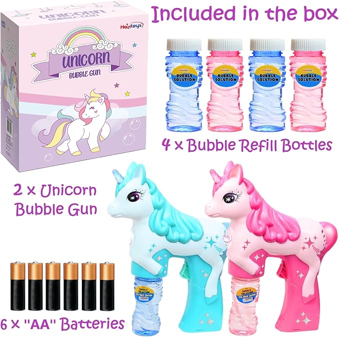 Unicorn Bubble Gun Set for Kids 2 Pack Automatic Bubble Blower Toy Bubble Machine Maker Outdoor Toys for Toddlers Girls Boys Backyard Play