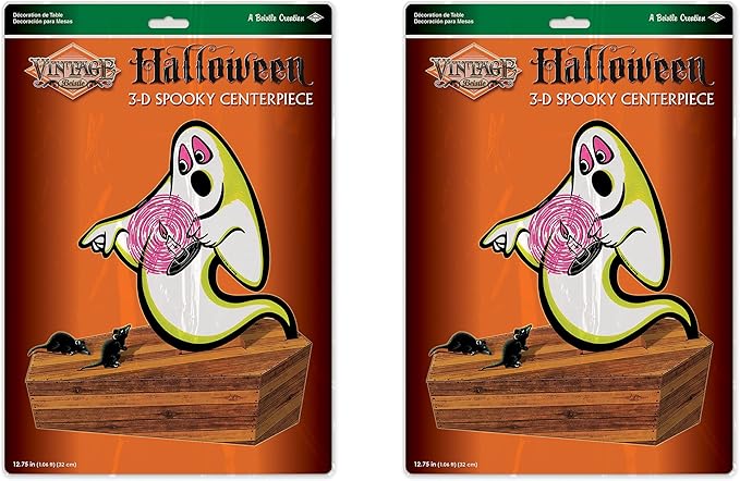 Beistle 3-D Vintage Ghost Centerpieces, 12.75" Tall, Set of 2 - Haunted Spooky Season Decor, Halloween Table Decorations