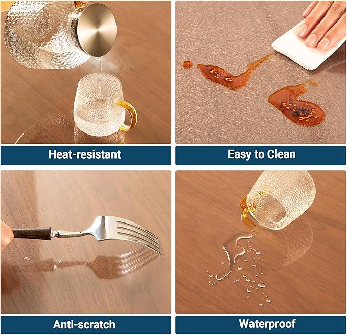 Clear Table Cover Protector Rectangle 18 x 48 Inch, 1.5mm Transparent Plastic Table Protector Waterproof, Anti-Scratch Clear Desk Mat for Office Desktop Dresser Dining Table, FDA Compliant