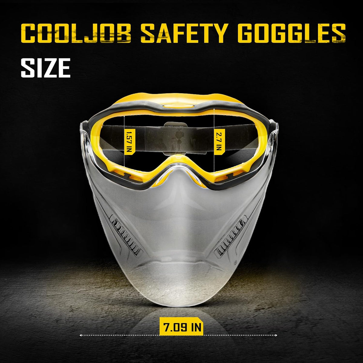 COOLJOB Safety Goggles Over Glasses with Anti-Fog Clear Lens, ANSI Z87.1 Impact Resistance and UV Proof, Adjustable Headband