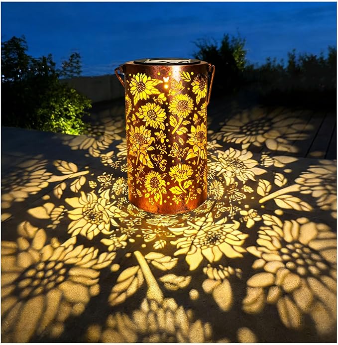 Merrytech Gardening Birthday Gifts for Mom Women Grandma,Solar Lanterns Outdoor Waterproof,Garden Decor Outside Sunflower Bee Butterfly, Hanging Yard Art Lights Solar Powered,Patio Decorations,Porch