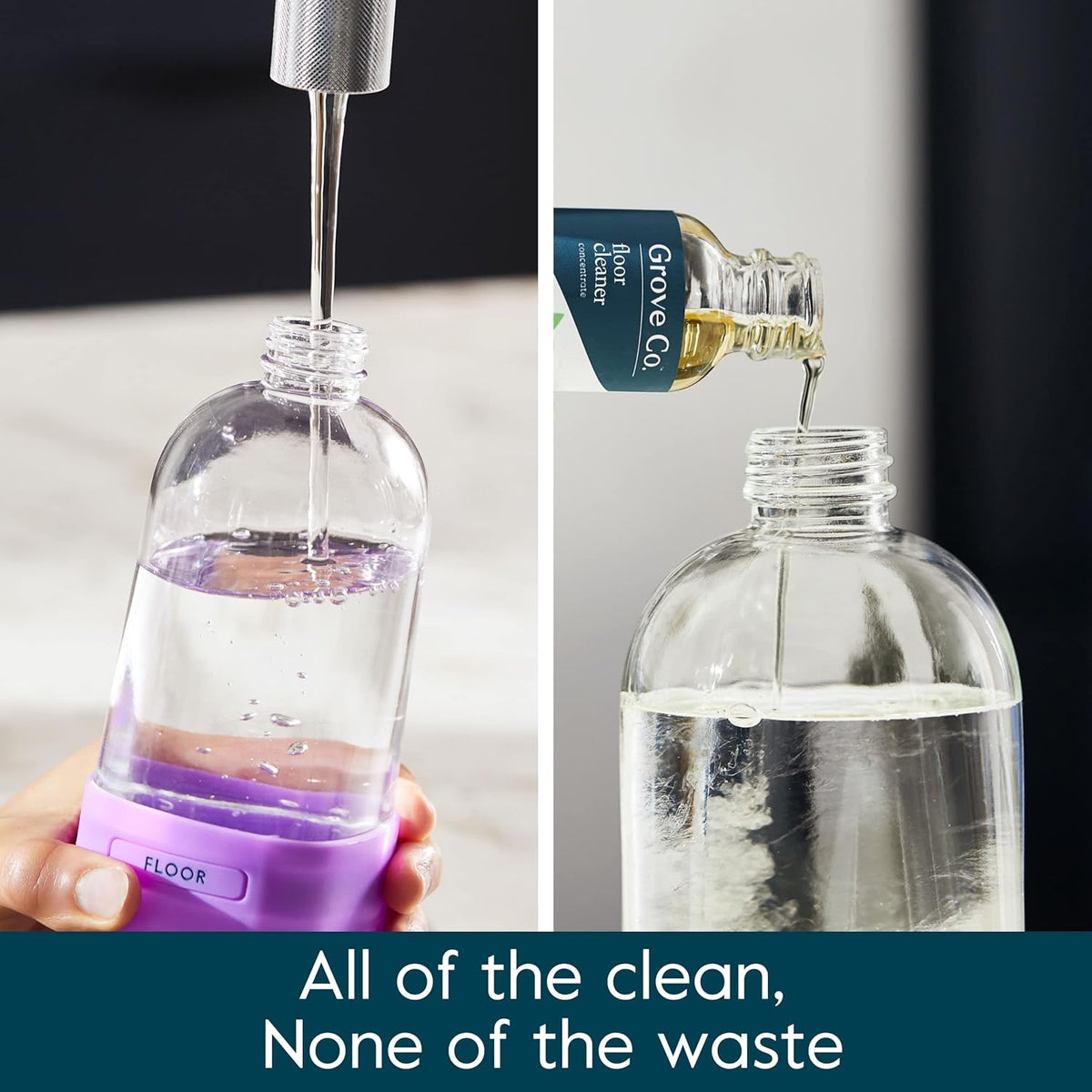 Grove Co. Floor Cleaner Refill Concentrate (2 x 1 Oz) + 1 x Durable Glass Spray Bottle (16 Oz) Plant-Based Cleaning Supplies Bundle, No Plastic Waste, 100% Natural Lavender & Thyme Scent