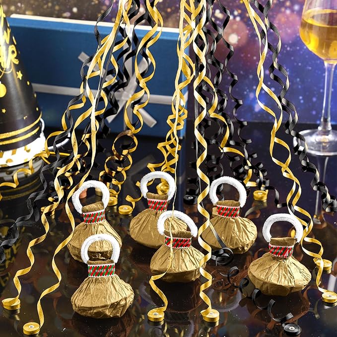 WinnerWhy 100 Pack No Mess Streamers, Gold Hand Throw Confetti Streamers, No Mess Confetti Poppers Paper Crackers Black for Celebration Graduation Birthday Wedding Party Favors
