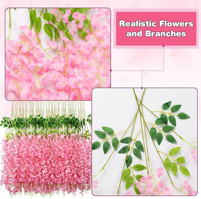 Alotiki 108 Pack Wisteria Hanging Flowers,108 Pack Fake Hanging Flowers,Wisteria Artificiales Garland for Home Wedding Arch Floral Party Garden Ceremony Outdoor Decor,3.6 Feet Long(108,Pink)