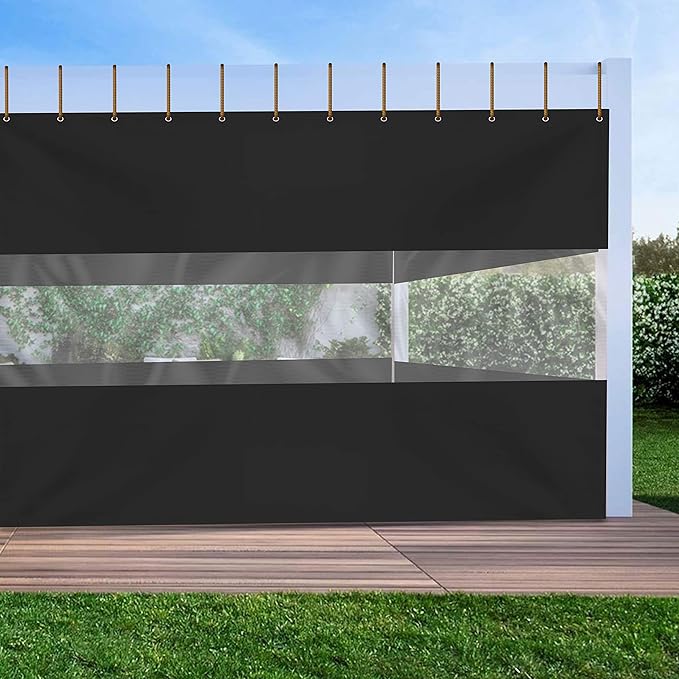 Covers & All Outdoor Clear Panel Curtain, 12 oz Vinyl Outdoor Curtains for Patio, Weather Resistant Waterproof Tarp with Brass Grommets for Pergola, Porch, Gazebos, Balcony (8'H x 8'W Feet, Black)