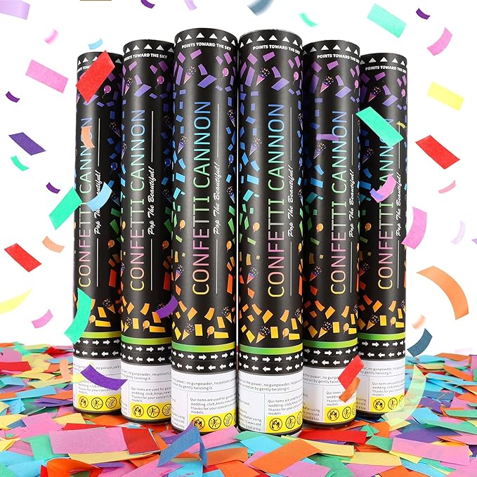 6 Pack Multicolor Confetti Poppers,Confetti Cannon,12 Inch Party Poppers Confetti Shooters Launches 20-25FT for Birthday,Celebration,Wedding,Christmas,New Years Eve