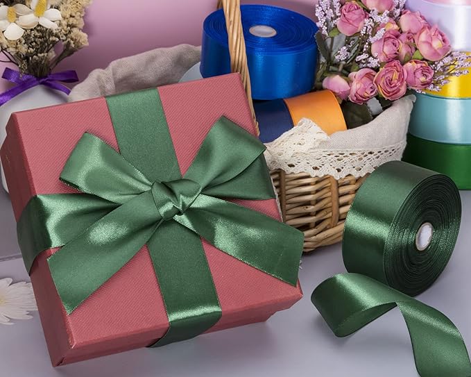 YASEO 1 1/2 Inch Dark Green Solid Satin Ribbon, 50 Yards Craft Fabric Ribbon for Gift Wrapping Floral Bouquets Wedding Party Decoration