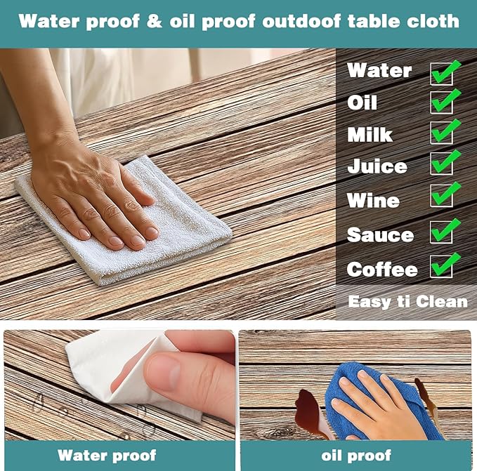 Picnic Table Cover with Bench Covers Camping Essentials Farmhouse Waterproof Windproof Wood Grain Camping Tablecloth Fitted Tablecloth Cover with Elastic Edge for Indoor & Outdoor 3 PCS 30x60 Inch