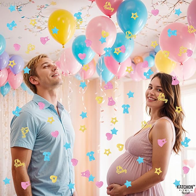 KatchOn, Pink, Blue and Gold Gender Reveal Confetti - Pack of 240 | Boy Or Girl Table Confetti | Gender Reveal Decorations | Oh Baby Decorations for Boy Or Girl | Gender Reveal Table Confetti