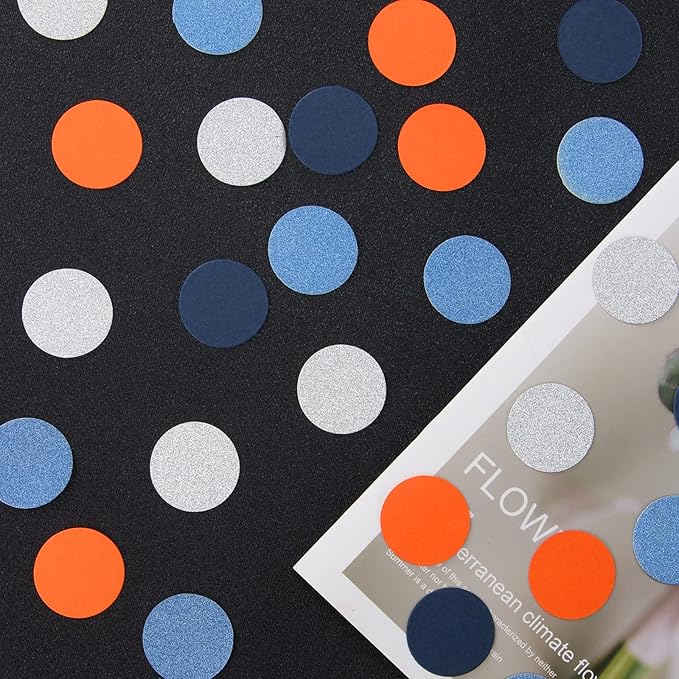 Blue-Silver Orange Space Party-Decorations Confetti, 300pcs Graduation 2025 Glitter Paper Table Confetti Birthday Boy Baby Shower Decorations Dots Lasting Surprise