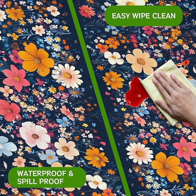 French Flowers Picnic Table Cover with Bench Covers and Carrying Bag, Vintage Berry Garden Rectangle Table Cover Outdoor Patio Camping Essentials 72 inch 4PCS Camping Fitted Tablecloth