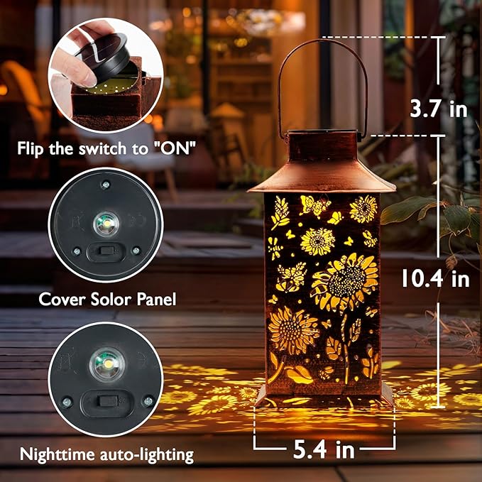 Homemory Sunflower Solar Lanterns Outdoor Waterproof, Birthday Gifts for Women Mom Grandma, LED Metal Decoration for Outside, Yard, Backyard, Porch, Lawn