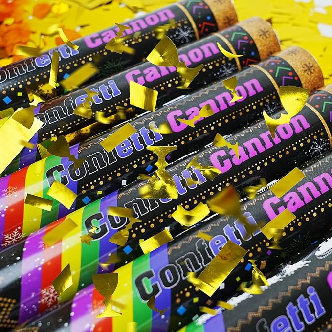 16 Inch [6 Pack] Golden Confetti Cannon Party Poppers Party Supplies, Air Powered | Launches 20-25ft | Celebrations,Graduation ceremony,Birthdays,New Years Eve,Christmas (Golden rainbow-6 Packs)