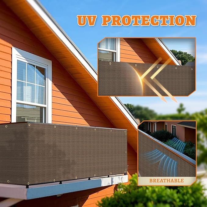 2.5' x 202' Balcony Privacy Screen Fence Cover with Zip Ties Grommets for Apartment Patio Porch Deck Backyard Outdoor (Brown)