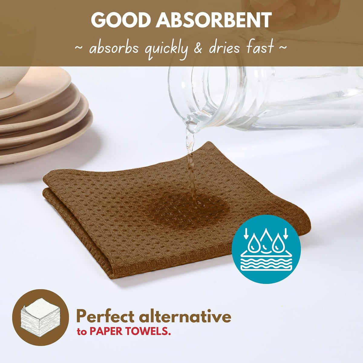 Native Fab Cotton Dish Towel & Dishcloths 8 Piece Set - Soft, Absorbent, Durable, Washable, Fast Drying Towels for Cleaning, Cooking, Baking