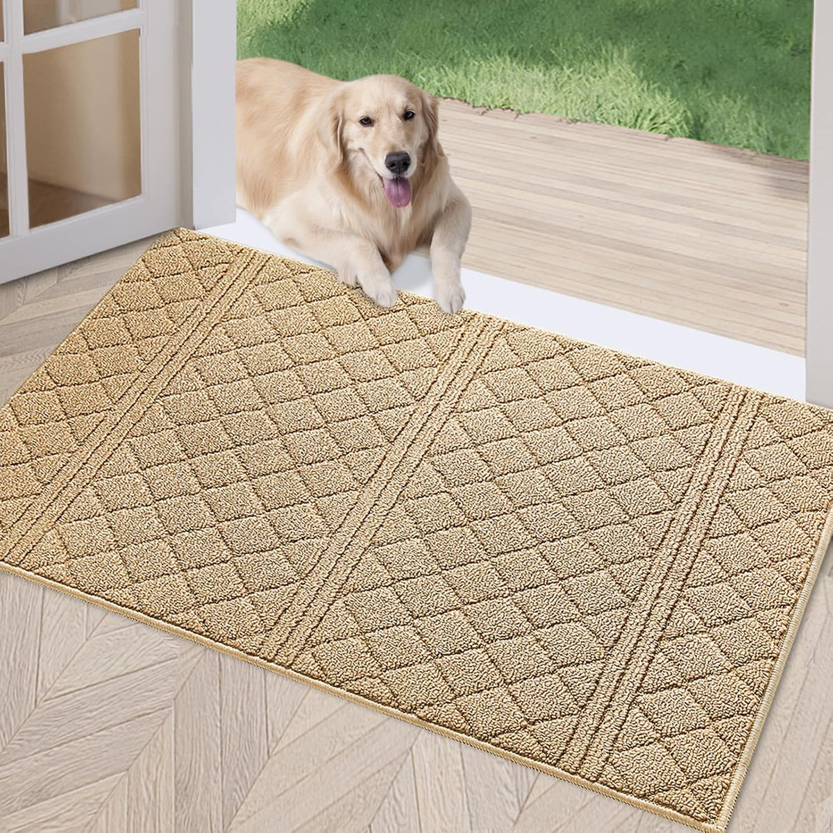 REFETONE Indoor Doormat, Front Back Door Mat 24"x36" Absorbent Rubber Backing Non Slip Door Mats, Low-Profile Resist Dirt Entrance Rugs, Machine Washable Door Rug Inside Floor Mat for Entryway, Brown