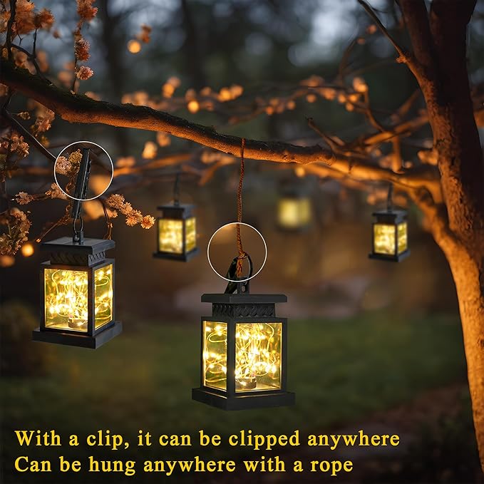 JHY DESIGN Set of 6 Solar Lanterns Outdoor Waterproof Solar Powered Table Lamps 5" H Hanging Lighting with Warm LED Fairy String Lights for Patio Garden Landscape Decoration Yard Lawn（with Clamp）