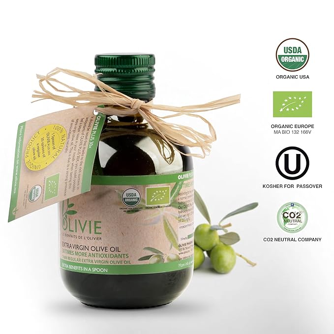 Organic High Polyphenol Rich Extra Virgin Olive Oil Olivie Plus 30X, Moroccan Desert Olive Oil, Evoo, Organic, Kosher, 250 ml Glass Bottle