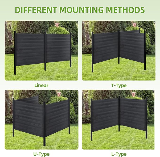 Mondaria Fence Privacy Screen with 8ft In-ground Posts, 6ft(H) x36ft(W) Wood Plastic Composite Fence Panels Weather-Resistant Outdoor Fence for Backyard/Garden (Black, 7 Posts)