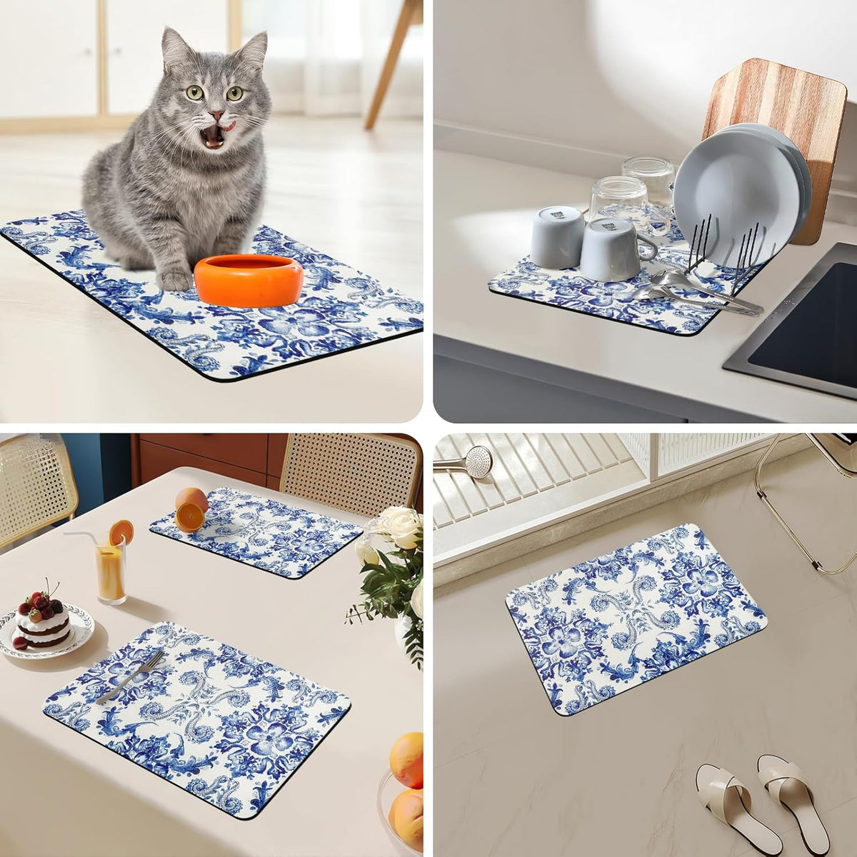 Bloss Dish Drying Mat, 12.2"x19.7" Absorbent Coffee Bar Mat with Waterproof Rubber Back