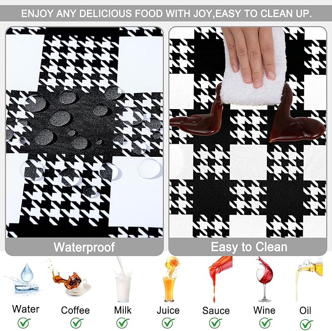 Picnic Table Cover with Bench Covers Windproof Waterproof Picnic Table Covers Camping Tablecloth with Self-Storage Bag, 72in, Black White