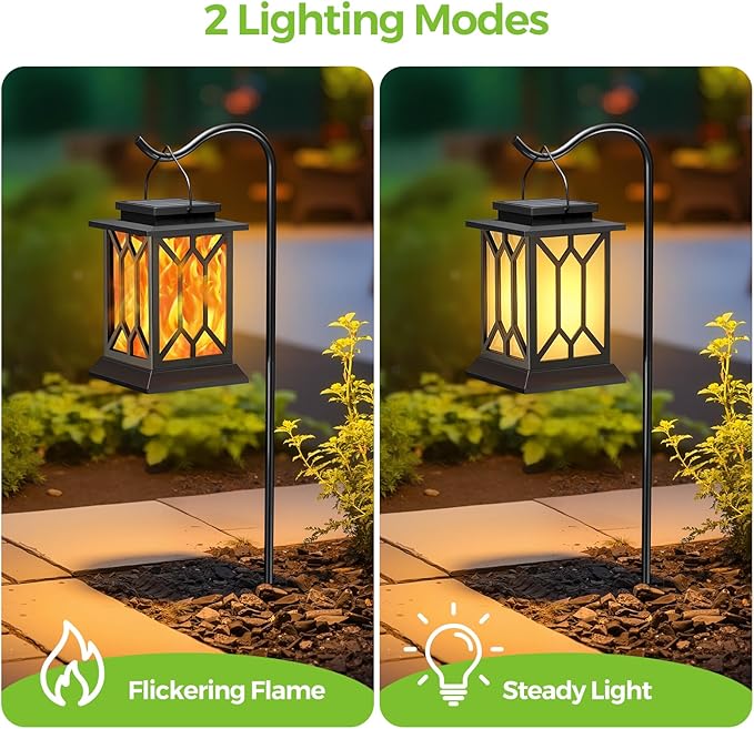 BOBKID 4 Pack Solar Lantern Outdoor Lights, Upgraded Flickering Flame Lanterns Lights Outdoor Waterproof, Hanging Lantern Decorative, Solar Powered Lighting for Yard Patio Path Tree Garden Decor