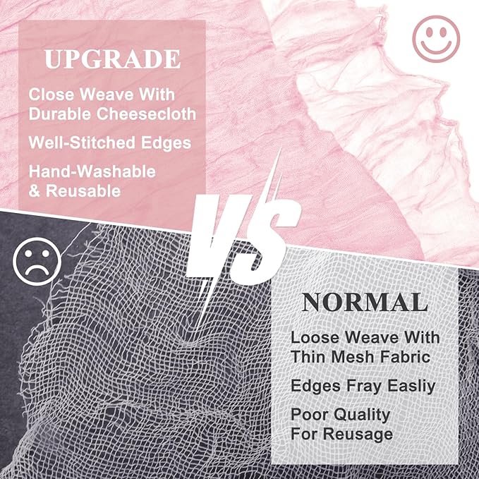 Asee'm 2pcs Cheesecloth Table Runner 120 Inches Blushing Pink Boho Gauze Cheese Cloth Runner 10FT Rustic Sheer Table Runners for Easter Spring Wedding Baby Shower Holiday Party Decoration