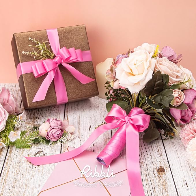 Ribbli Hot Pink Double Faced Satin Ribbon,1” x Continuous 25 Yards,Use for Bows Bouquet,Gift Wrapping,Floral Arrangement