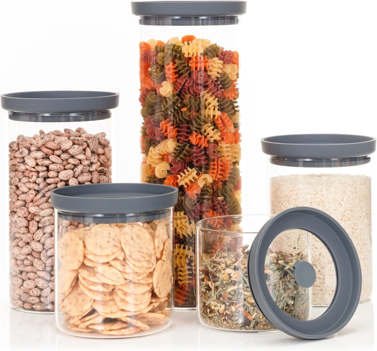 Glass Airtight Food Storage Containers with Silicone and Glass Lids – BPA-Free Jars and Canisters for Pasta Rice Flour, Dry or Wet Foods