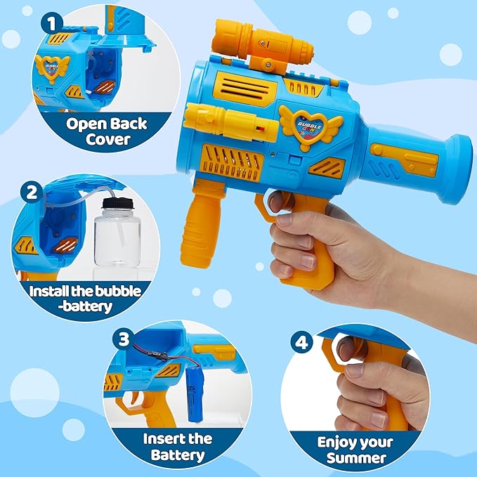 Bubble Machine Gun for Kids Toys,Bubble Gun with Upgraded 4 Fan Drives (Bulit-in 3 oz Bubble Solution) and Colorful Lights, Outdoor Birthday Party Festivel Gifts Wedding Toys