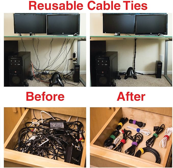 Mini Cable Clips 3M Adhesive, Multipurpose Cord and Wire Organizer for Cable Management Adjustable Large - 60 Pack Bundled with 10 Bonus Reusable Cable Ties (Black)