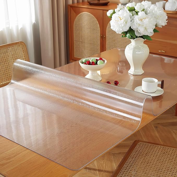 Frosted Clear Table Protector 36 x 76 Inch, 1.5mm Thick Plastic Table Cover, Waterproof PVC Clear Table Cover Protector, Desk Protector Mat, Writing Desk Pad for Desktop, Coffee & Dining Room Table