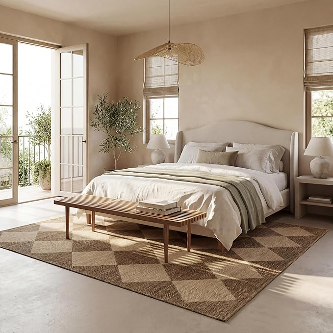 nuLOOM Outdoor Performance Collection Sabina Brown/Ivory, 9'6" x 12', Soft, High Traffic, Stain Resistant, Easy Clean, Durable Area Rug for Indoor/Outdoor Patio, Deck, Porch, Garden, Courtyard