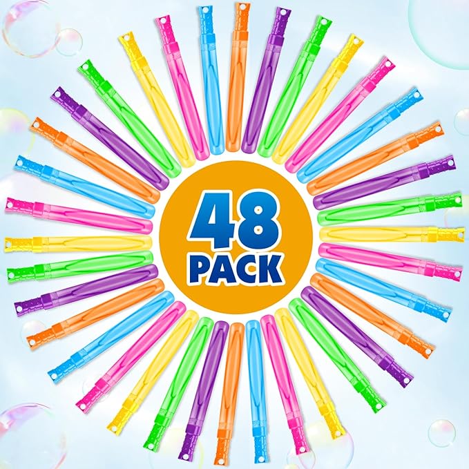 AuroTops 48 Pcs Bubble Wands Bulk,Bubbles Party Favors for Kids Giant Bubble Wand,Big Bubbles Birthday Gifts for Boys Girls,Ideal for Carnival,Wedding,Classroom Prizes,Goodies Bags Stuffers,6 Colors